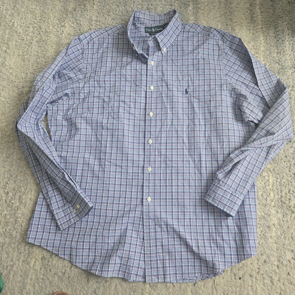 Ralph Lauren Custom Fit Shirt Mens 18 36/37 Cotton  Blue Pink Check 2XL XXL